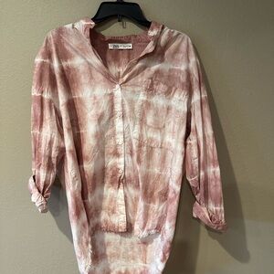 Zara Pink Tie-Dye Button Down Shirt